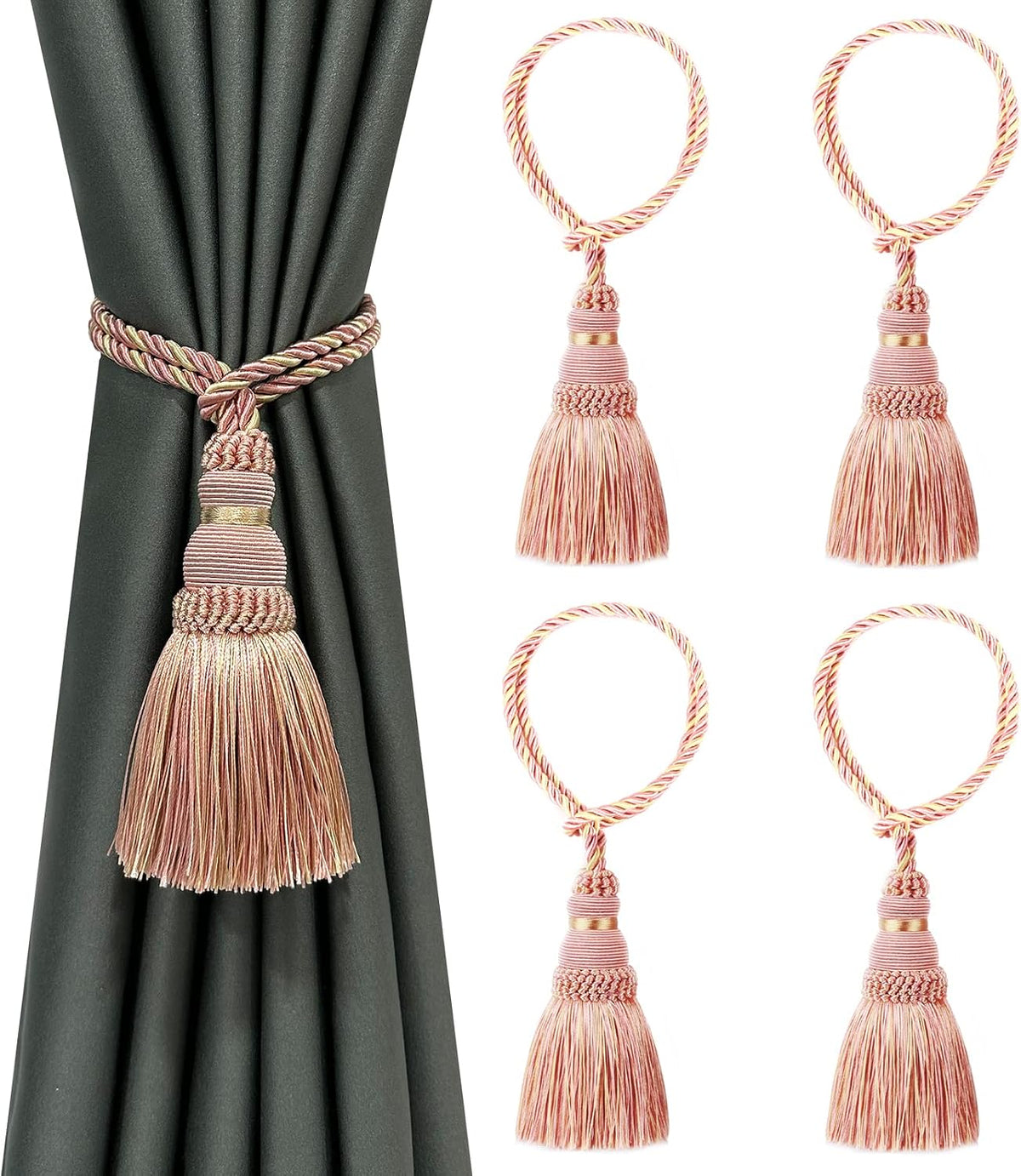 4 Pack Curtain Tie Backs Rope Tassels for Curtain Holdback