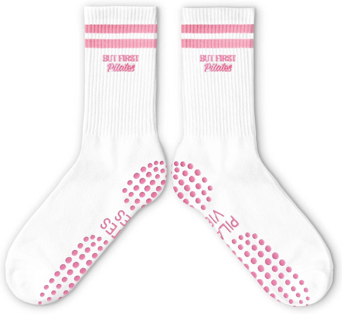 Cute Pilates Socks, Pink Crew Grippy Socks for Studio Reformer Workout Style