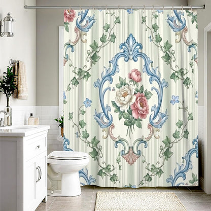 Rose Shower Curtain, Classic Elegant Ivy Vine Spring Pastel Peach Waterproof Fabric Toile Cloth Shower Curtains for Bathroom Bathtub Apartment Decor 54x78 Inch