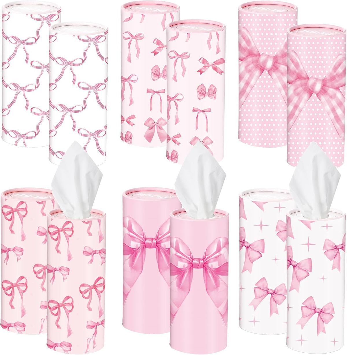 12 Pack Pink Bow Car Tissue Holders, 3-ply Facial Tissues
