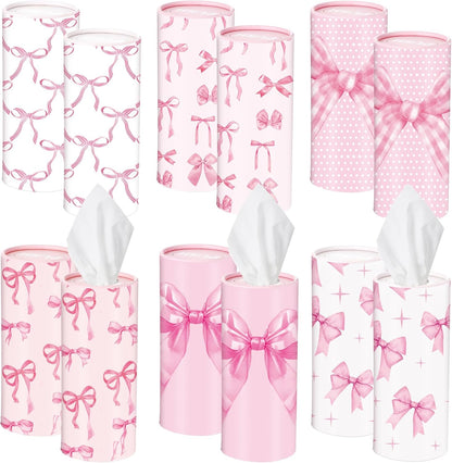12 Pack Pink Bow Car Tissue Holders, 3-ply Facial Tissues