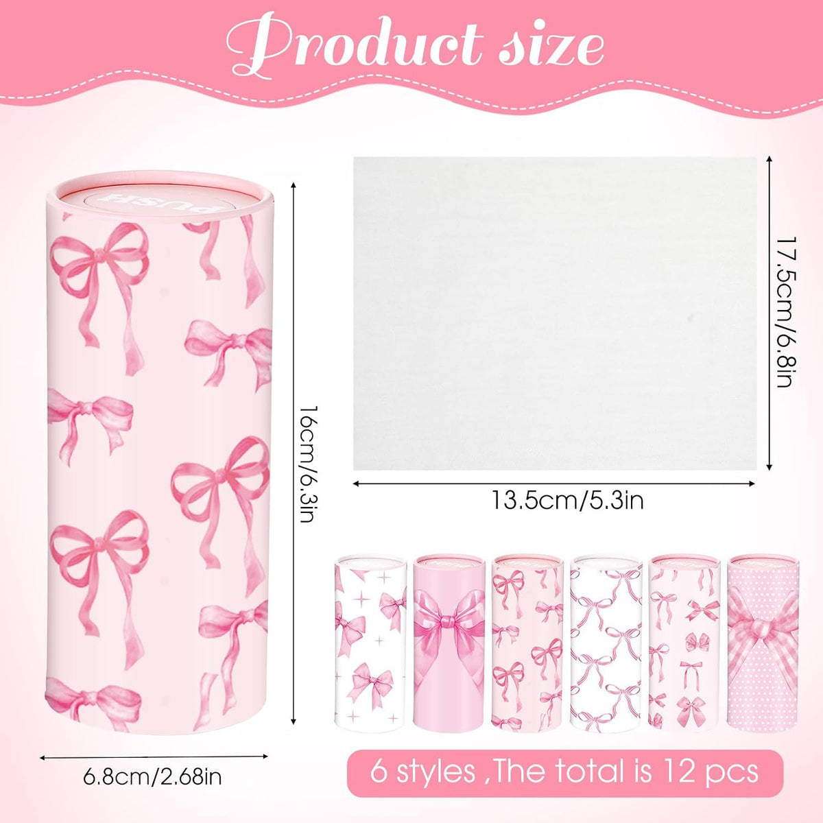 12 Pack Pink Bow Car Tissue Holders, 3-ply Facial Tissues