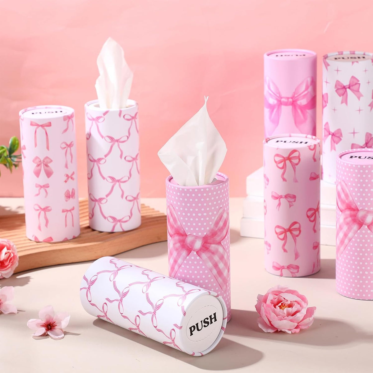 12 Pack Pink Bow Car Tissue Holders, 3-ply Facial Tissues