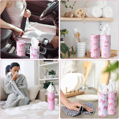 12 Pack Pink Bow Car Tissue Holders, 3-ply Facial Tissues