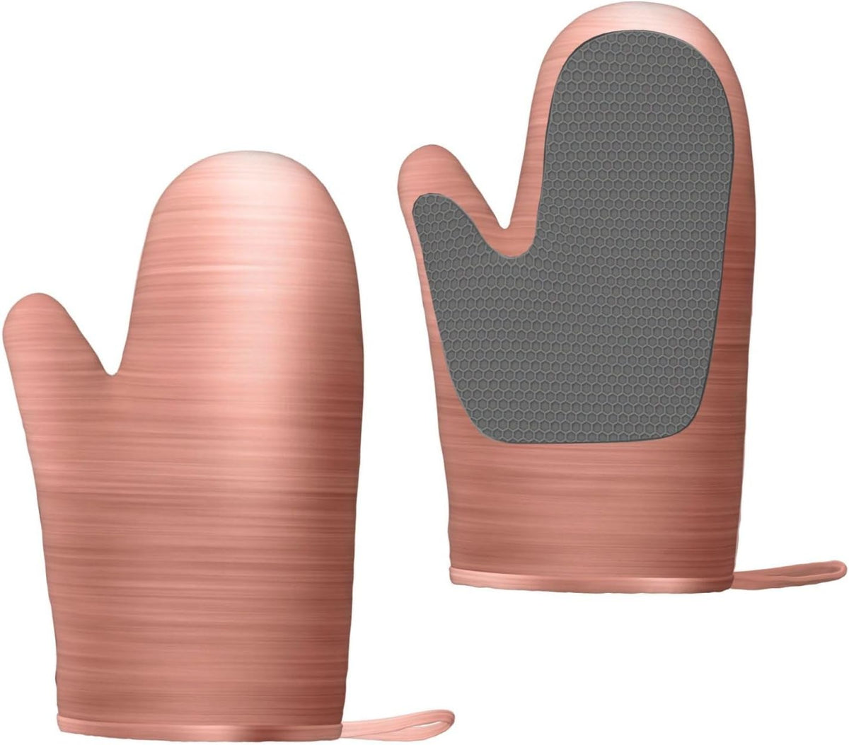 Rose Gold Brushed Metal Oven Mitts 2 Pack Kitchen Heat Resistant Oven Gloves with Non-Slip Silicone Surface