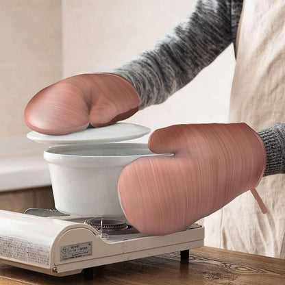 Rose Gold Brushed Metal Oven Mitts 2 Pack Kitchen Heat Resistant Oven Gloves with Non-Slip Silicone Surface