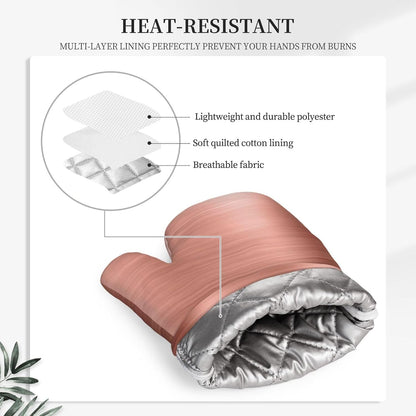 Rose Gold Brushed Metal Oven Mitts 2 Pack Kitchen Heat Resistant Oven Gloves with Non-Slip Silicone Surface