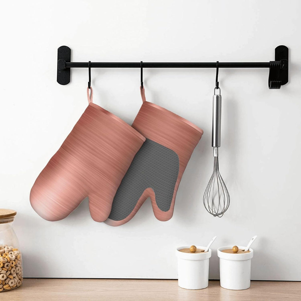 Rose Gold Brushed Metal Oven Mitts 2 Pack Kitchen Heat Resistant Oven Gloves with Non-Slip Silicone Surface