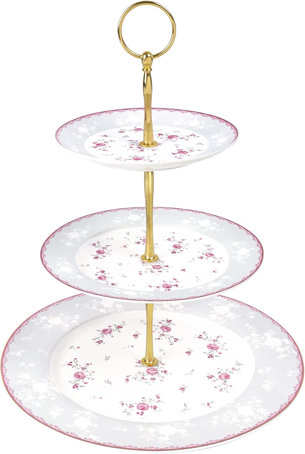 3 Tier Pink Rose Porcelain Round Cupcake Stand