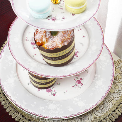 3 Tier Pink Rose Porcelain Round Cupcake Stand