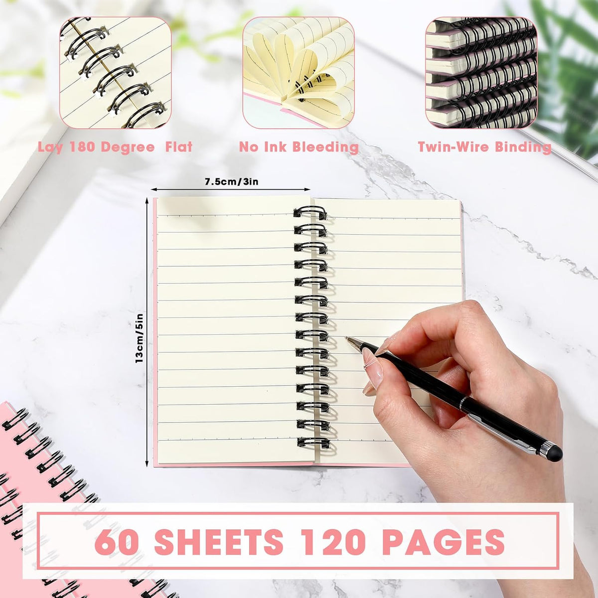 18 Pcs Small Spiral Notebook Memo Pad 3x5, Pink