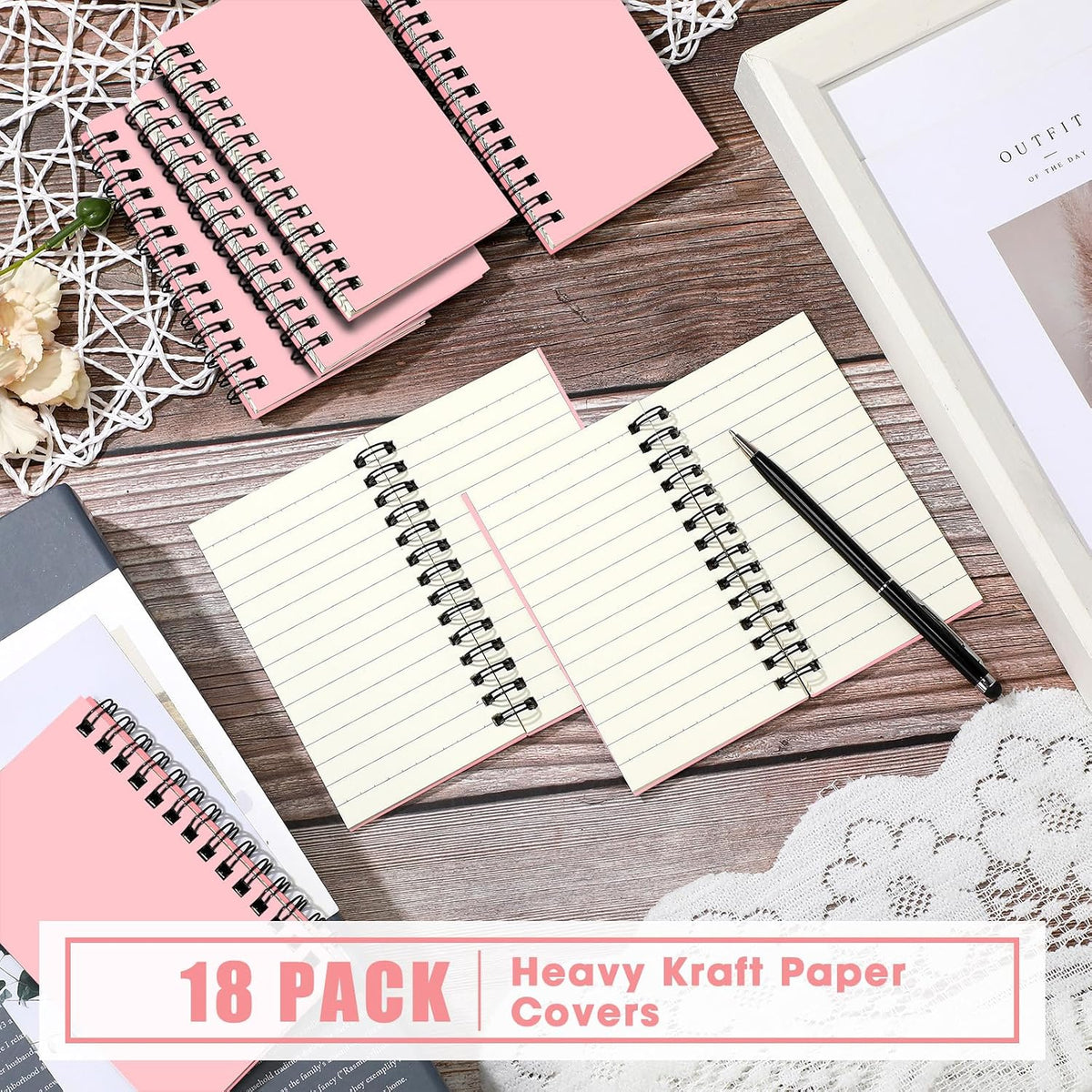 18 Pcs Small Spiral Notebook Memo Pad 3x5, Pink