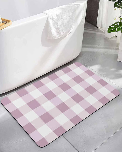 Bath Mat Absorbent Bathroom Rug,Simple White Pink Buffalo Checker Non Slip Quick Dry Bath Rugs Diatomite Stone Shower Mat,Plaid Gingham Spring Washable Doormat Kitchen Mats