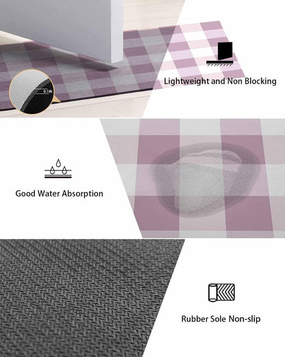 Bath Mat Absorbent Bathroom Rug,Simple White Pink Buffalo Checker Non Slip Quick Dry Bath Rugs Diatomite Stone Shower Mat,Plaid Gingham Spring Washable Doormat Kitchen Mats