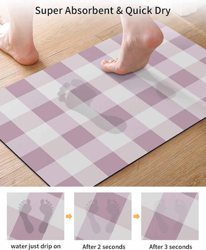 Bath Mat Absorbent Bathroom Rug,Simple White Pink Buffalo Checker Non Slip Quick Dry Bath Rugs Diatomite Stone Shower Mat,Plaid Gingham Spring Washable Doormat Kitchen Mats