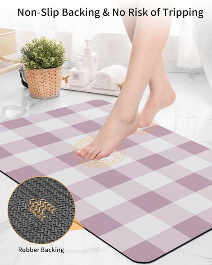 Bath Mat Absorbent Bathroom Rug,Simple White Pink Buffalo Checker Non Slip Quick Dry Bath Rugs Diatomite Stone Shower Mat,Plaid Gingham Spring Washable Doormat Kitchen Mats