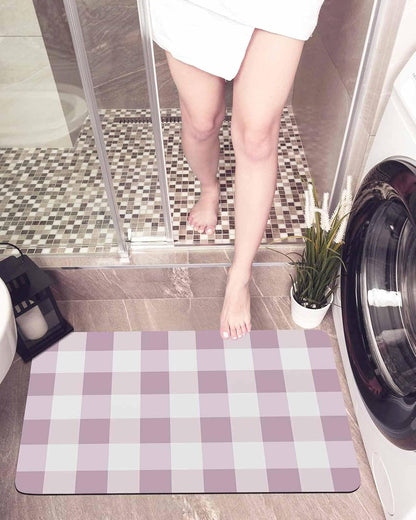 Bath Mat Absorbent Bathroom Rug,Simple White Pink Buffalo Checker Non Slip Quick Dry Bath Rugs Diatomite Stone Shower Mat,Plaid Gingham Spring Washable Doormat Kitchen Mats
