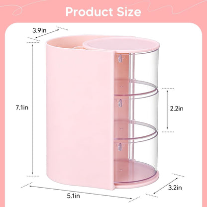 3-Tier Rotating Hair Accessories Organizer, 360° Spinning Storage Stand for Makeup Brushes and Jewelry, Compact Vanity Display Case for Girls, Holds Hair Clips, Earrings, Rings, Bracelets(Pink)