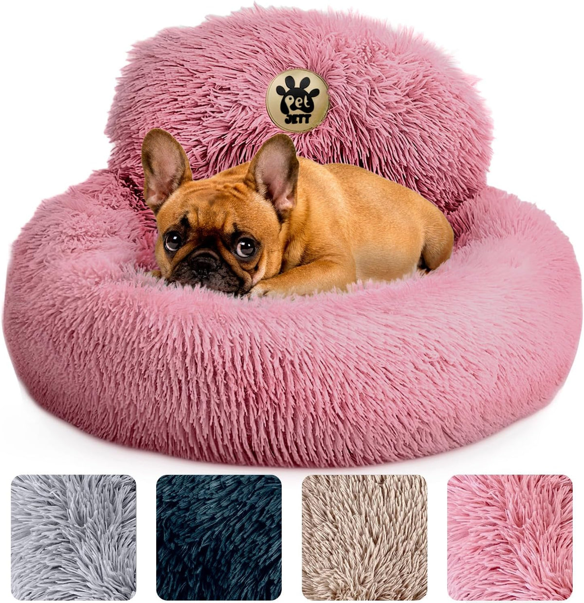 Calming Dog Bed for Small Dogs – 23" Donut Dog Beds, Anti-Slip & Washable Fluffy Plush Faux Fur Pet Bed, Anti-Anxiety Premium Comfort Round Puppy Bed, Fits Dogs up to 25 lbs – Pink