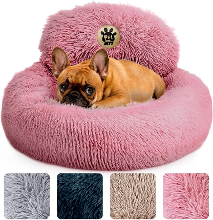 Calming Dog Bed for Small Dogs – 23" Donut Dog Beds, Anti-Slip & Washable Fluffy Plush Faux Fur Pet Bed, Anti-Anxiety Premium Comfort Round Puppy Bed, Fits Dogs up to 25 lbs – Pink