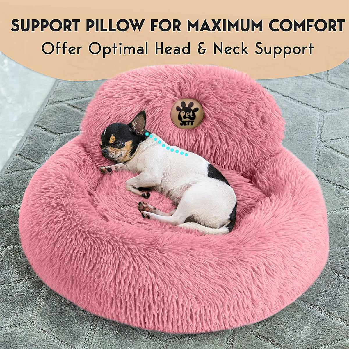 Calming Dog Bed for Small Dogs – 23" Donut Dog Beds, Anti-Slip & Washable Fluffy Plush Faux Fur Pet Bed, Anti-Anxiety Premium Comfort Round Puppy Bed, Fits Dogs up to 25 lbs – Pink