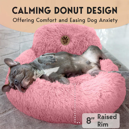 Calming Dog Bed for Small Dogs – 23" Donut Dog Beds, Anti-Slip & Washable Fluffy Plush Faux Fur Pet Bed, Anti-Anxiety Premium Comfort Round Puppy Bed, Fits Dogs up to 25 lbs – Pink