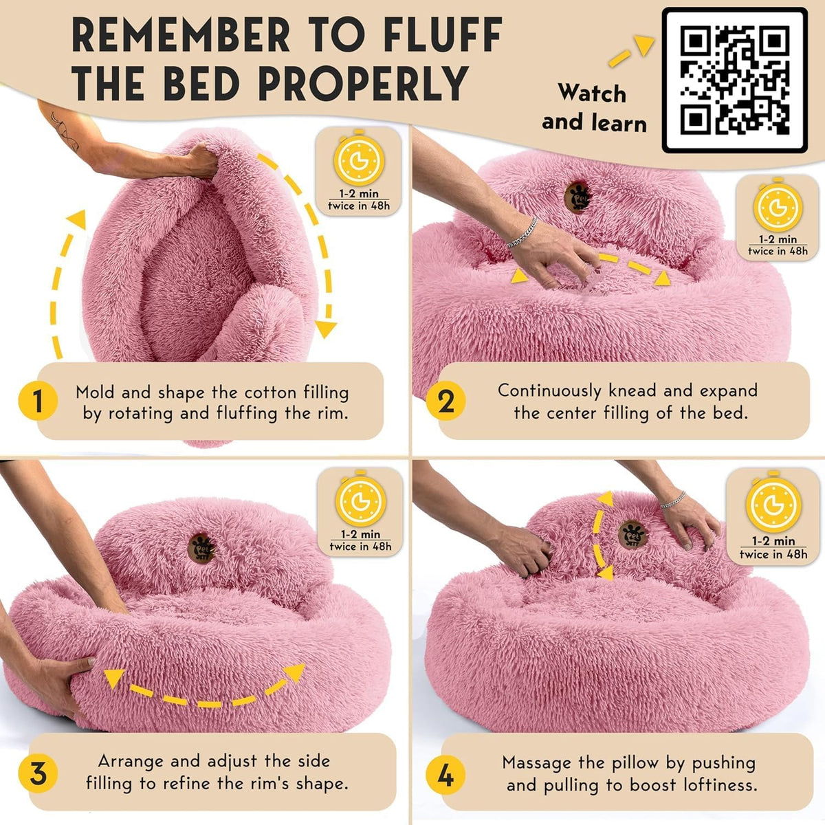 Calming Dog Bed for Small Dogs – 23" Donut Dog Beds, Anti-Slip & Washable Fluffy Plush Faux Fur Pet Bed, Anti-Anxiety Premium Comfort Round Puppy Bed, Fits Dogs up to 25 lbs – Pink