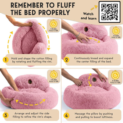 Calming Dog Bed for Small Dogs – 23" Donut Dog Beds, Anti-Slip & Washable Fluffy Plush Faux Fur Pet Bed, Anti-Anxiety Premium Comfort Round Puppy Bed, Fits Dogs up to 25 lbs – Pink