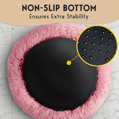 Calming Dog Bed for Small Dogs – 23" Donut Dog Beds, Anti-Slip & Washable Fluffy Plush Faux Fur Pet Bed, Anti-Anxiety Premium Comfort Round Puppy Bed, Fits Dogs up to 25 lbs – Pink