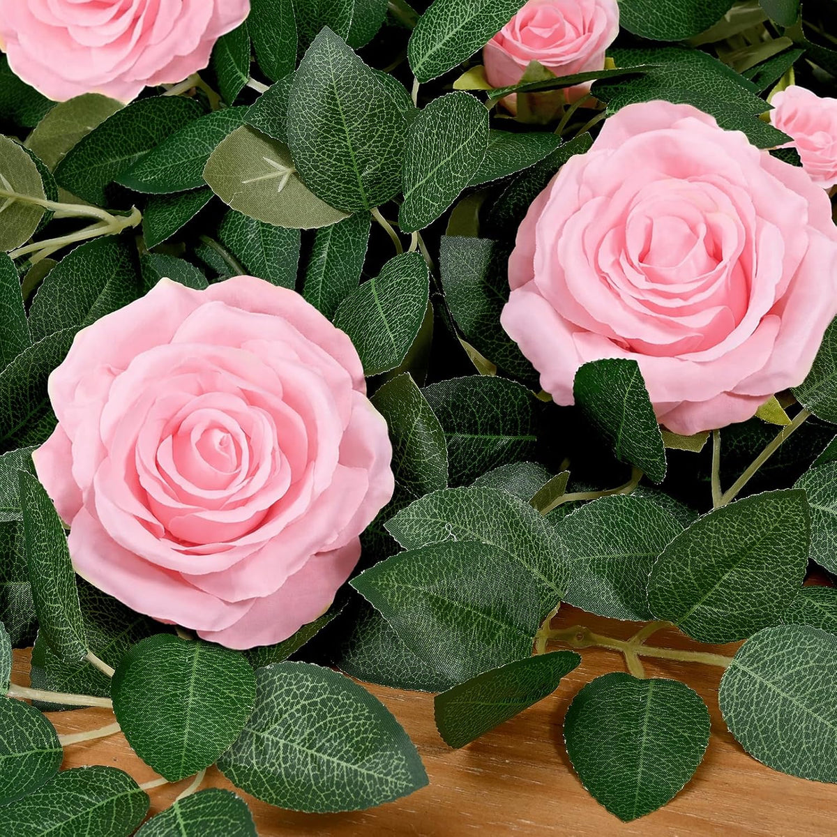2Pcs Flower Garland with Lights, 13.2Ft Realistic Rose Floral Garland, Pink