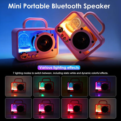 Cute Bluetooth Speaker with RGB Lights, Portable Wireless Stereo