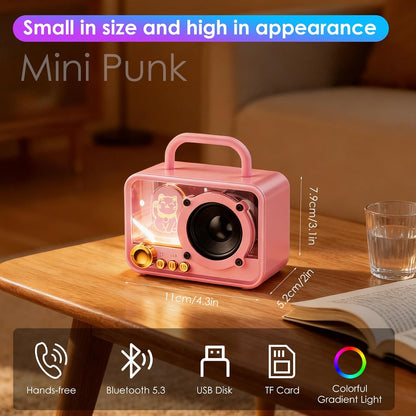 Cute Bluetooth Speaker with RGB Lights, Portable Wireless Stereo