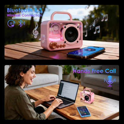 Cute Bluetooth Speaker with RGB Lights, Portable Wireless Stereo
