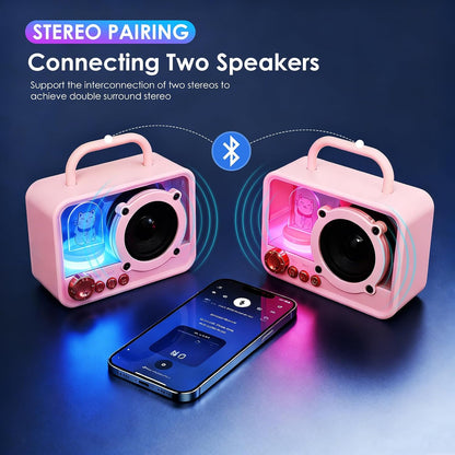 Cute Bluetooth Speaker with RGB Lights, Portable Wireless Stereo