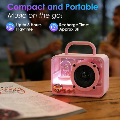 Cute Bluetooth Speaker with RGB Lights, Portable Wireless Stereo