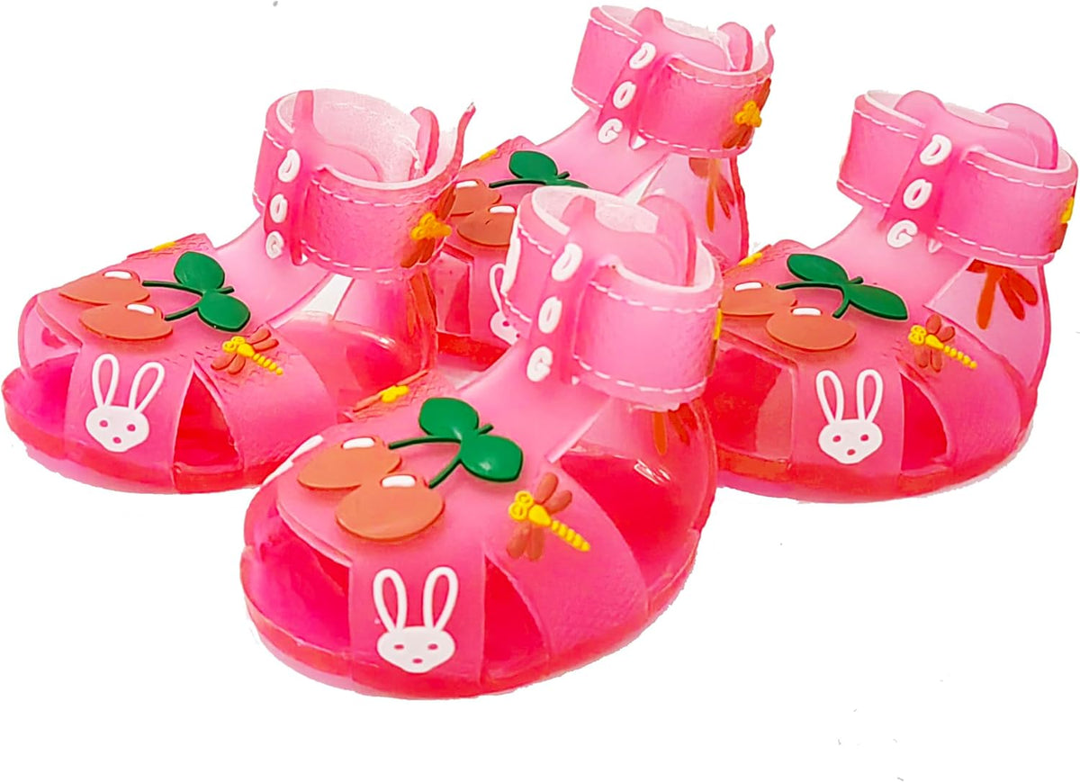 Cute Summer Dog Shoes Sweet Cherry Puppy Sandals Pet Jelly Shoes Flats, Dog Booties Paw Protector for Summer Hot Pavement (Candy Pink, #6: 2.68''x2.05''(Length*Width))