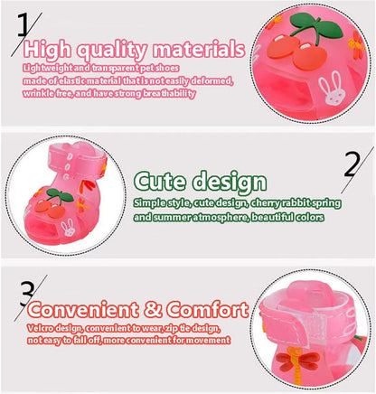 Cute Summer Dog Shoes Sweet Cherry Puppy Sandals Pet Jelly Shoes Flats, Dog Booties Paw Protector for Summer Hot Pavement (Candy Pink, #6: 2.68''x2.05''(Length*Width))