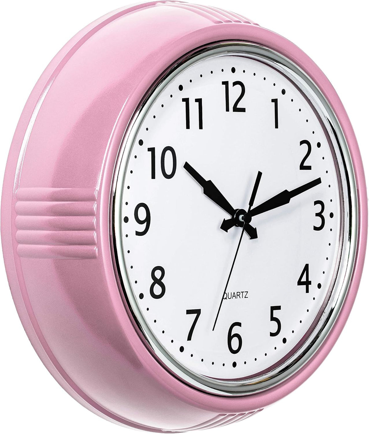 Retro Wall Clock 9.5 Inch Pink Kitchen 50's Vintage Design Round Silent Non Ticking Battery Operated Quality Quartz for Home Office Baby Nursery Girls Room Classroom, Easy to Read