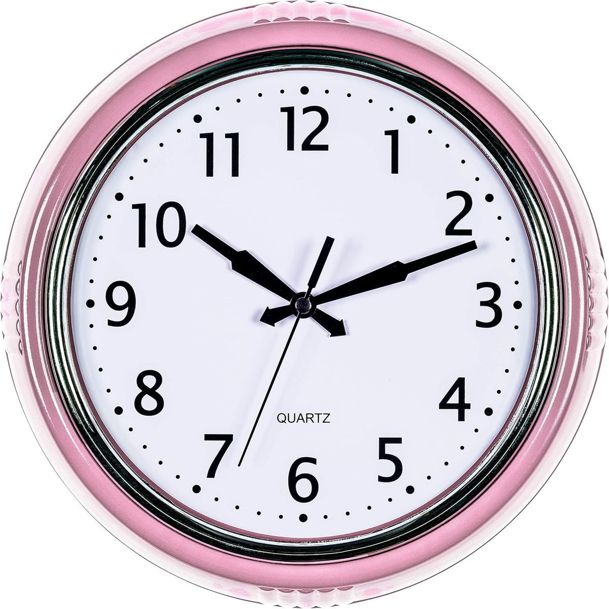 Retro Wall Clock 9.5 Inch Pink Kitchen 50's Vintage Design Round Silent Non Ticking Battery Operated Quality Quartz for Home Office Baby Nursery Girls Room Classroom, Easy to Read