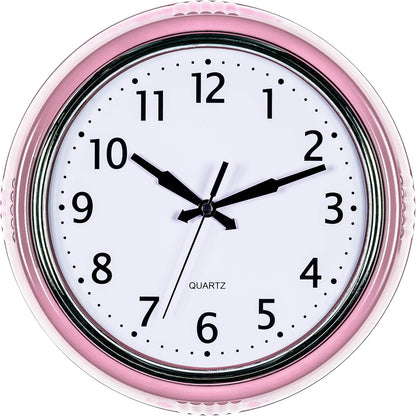Retro Wall Clock 9.5 Inch Pink Kitchen 50's Vintage Design Round Silent Non Ticking Battery Operated Quality Quartz for Home Office Baby Nursery Girls Room Classroom, Easy to Read