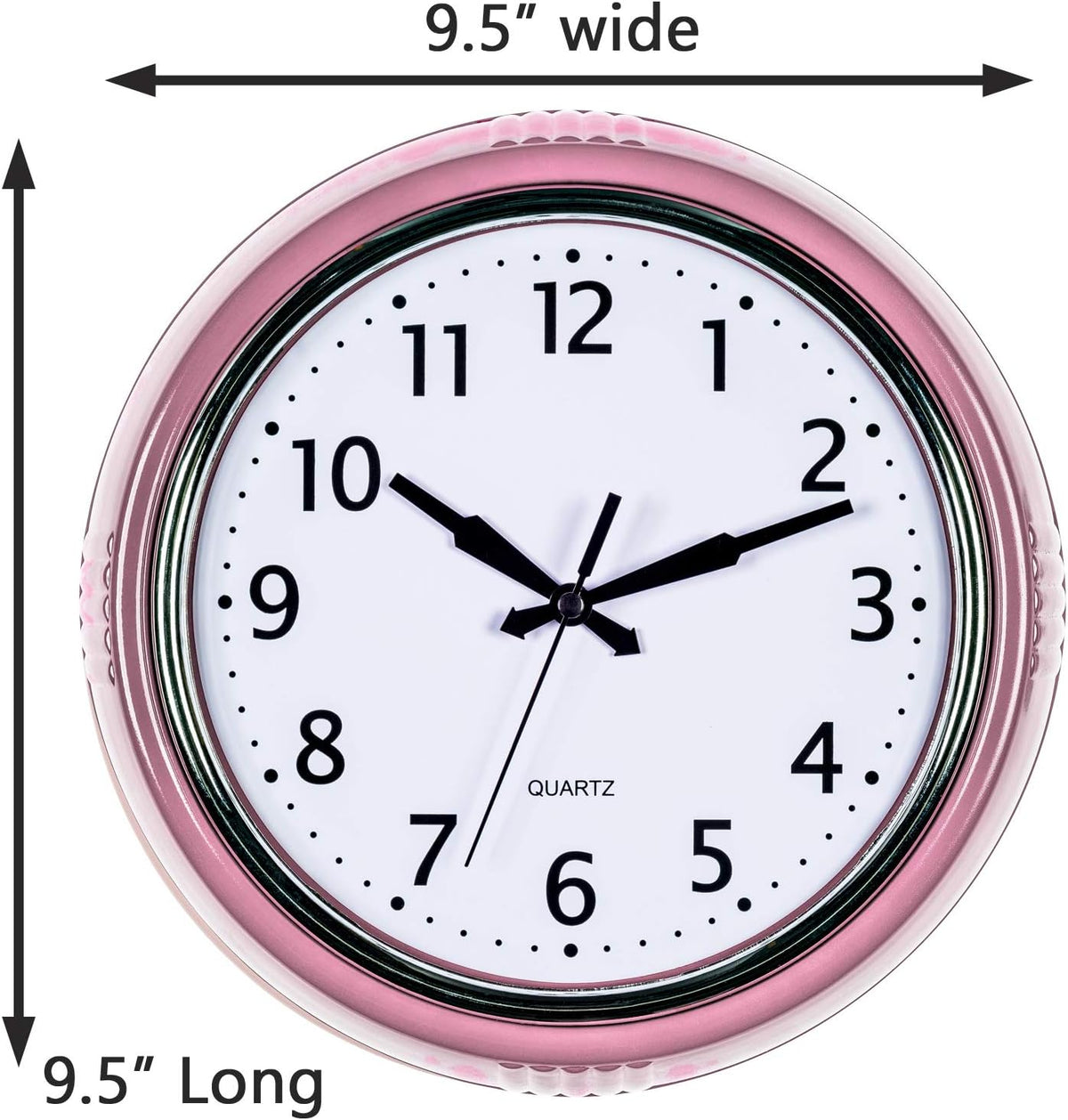 Retro Wall Clock 9.5 Inch Pink Kitchen 50's Vintage Design Round Silent Non Ticking Battery Operated Quality Quartz for Home Office Baby Nursery Girls Room Classroom, Easy to Read