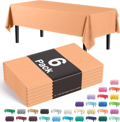 Peach Plastic Table Cloth Disposable 6 Pack - 54 x 108 Inch Rectangle Tablecloth for 6 Foot Tables - Waterproof Table Cover for Party Wedding Birthday Graduation BBQ Catering