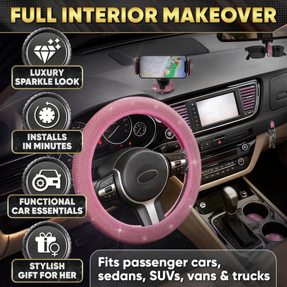 Pink Bling Car Accessories Set, 27 Pcs, for Women Drivers