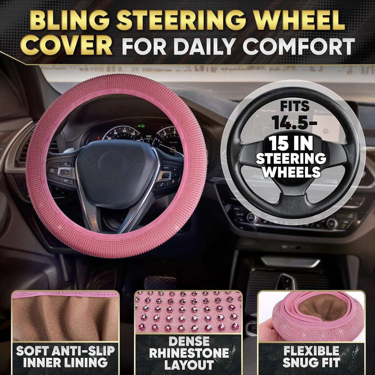 Pink Bling Car Accessories Set, 27 Pcs, for Women Drivers