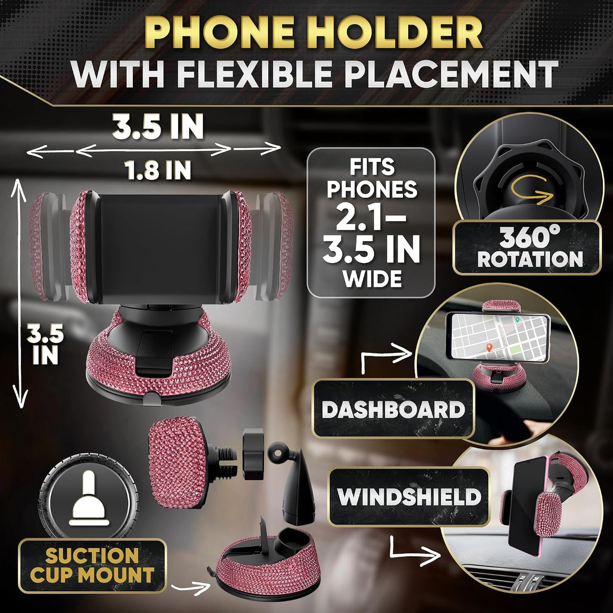 Pink Bling Car Accessories Set, 27 Pcs, for Women Drivers