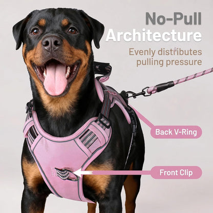 Dog Harness and Leash Set for Medium Dogs, No Pull Tactical Dog Harness, Service Dog Vest with Name Patches, Adjustable Reflective Military Dog Harness with Handle & MOLLE for Training, Pink, M