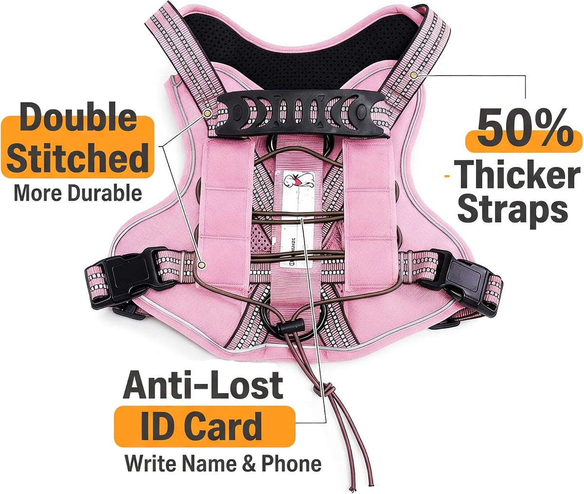 Dog Harness and Leash Set for Medium Dogs, No Pull Tactical Dog Harness, Service Dog Vest with Name Patches, Adjustable Reflective Military Dog Harness with Handle & MOLLE for Training, Pink, M