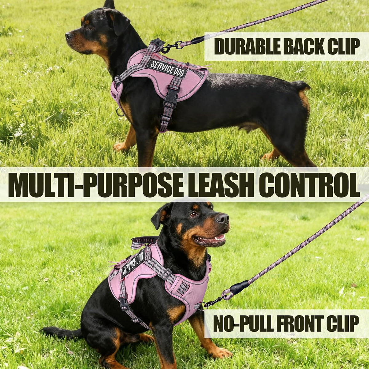Dog Harness and Leash Set for Medium Dogs, No Pull Tactical Dog Harness, Service Dog Vest with Name Patches, Adjustable Reflective Military Dog Harness with Handle & MOLLE for Training, Pink, M