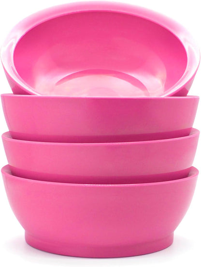 28oz Non-Spill Plastic Bowl Set, Hibiscus Pink, Set of 4