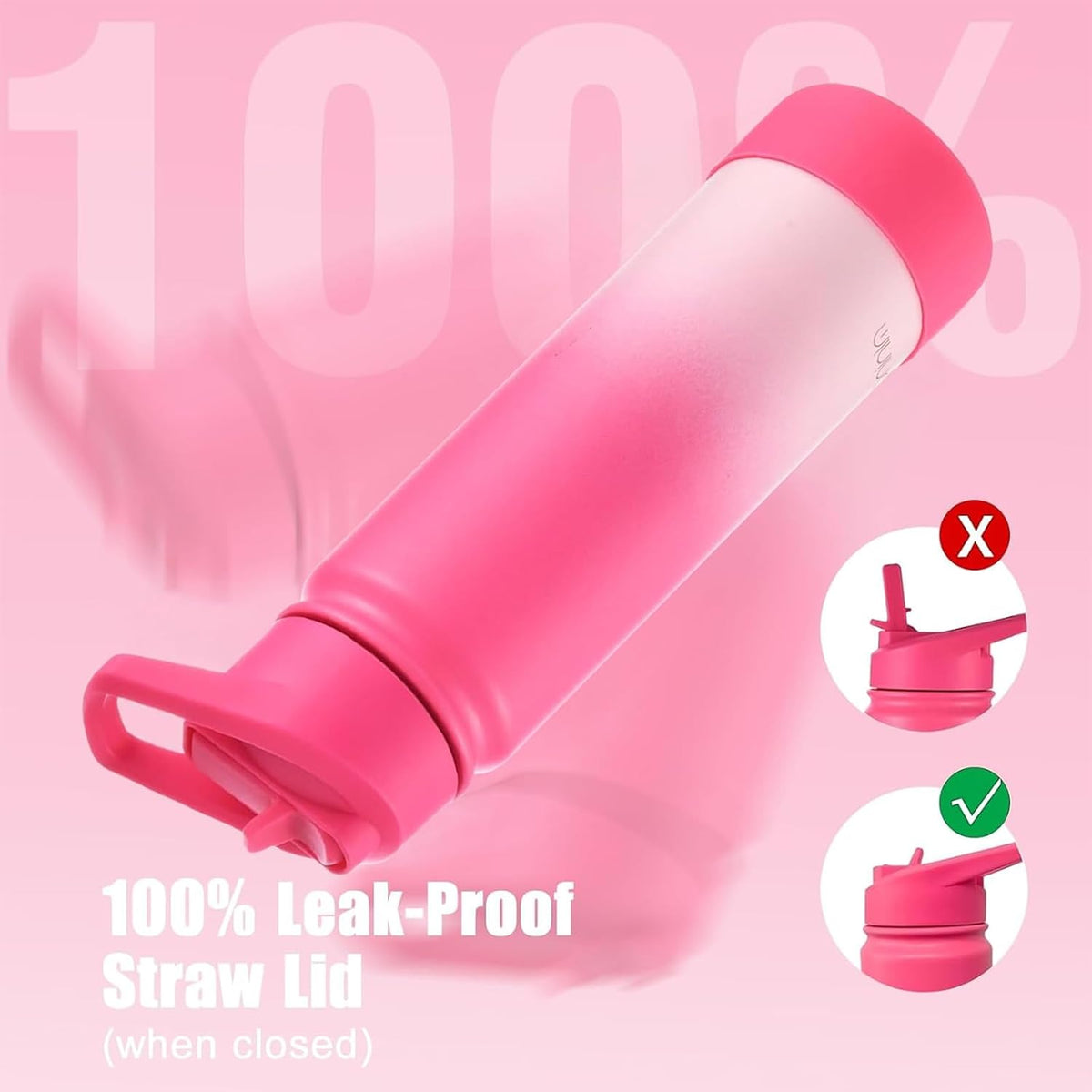 Insulated Stainless Steel Water Bottle with Straw and Lid for Sports, 24 oz, Sweet Peach